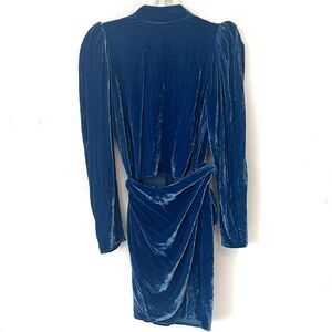 Reformation Caspian Blue Burgundy Velvet Wrap Dress - 4